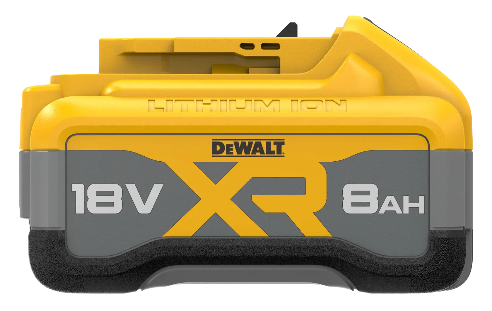 DEWALT 18V XR 8Ah lithium ion battery pack, yellow and grey, front view.