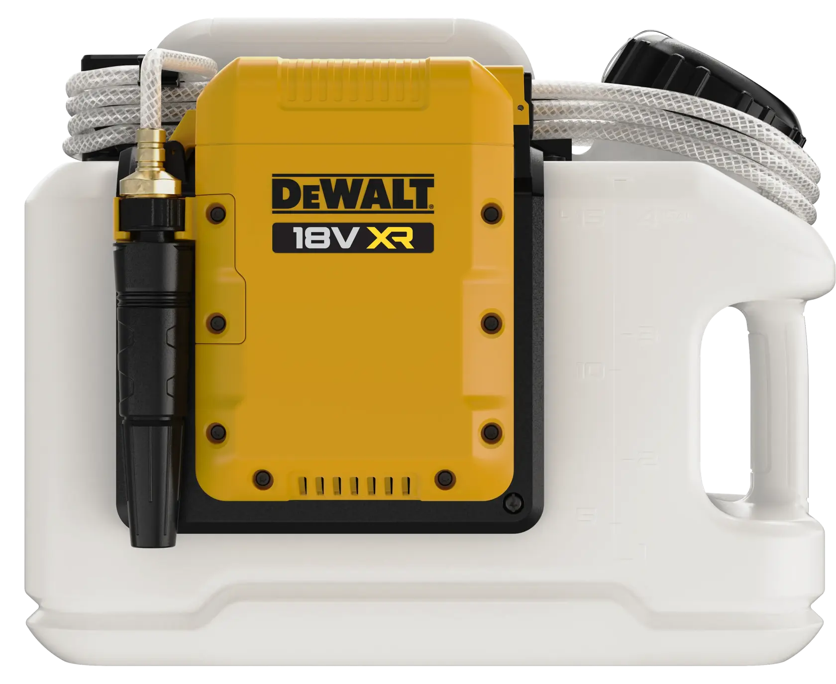 DEWALT Photography product DCE6820N, DCE6820N-XJ, 18V XR sprayer with hose and handle, white and yellow.