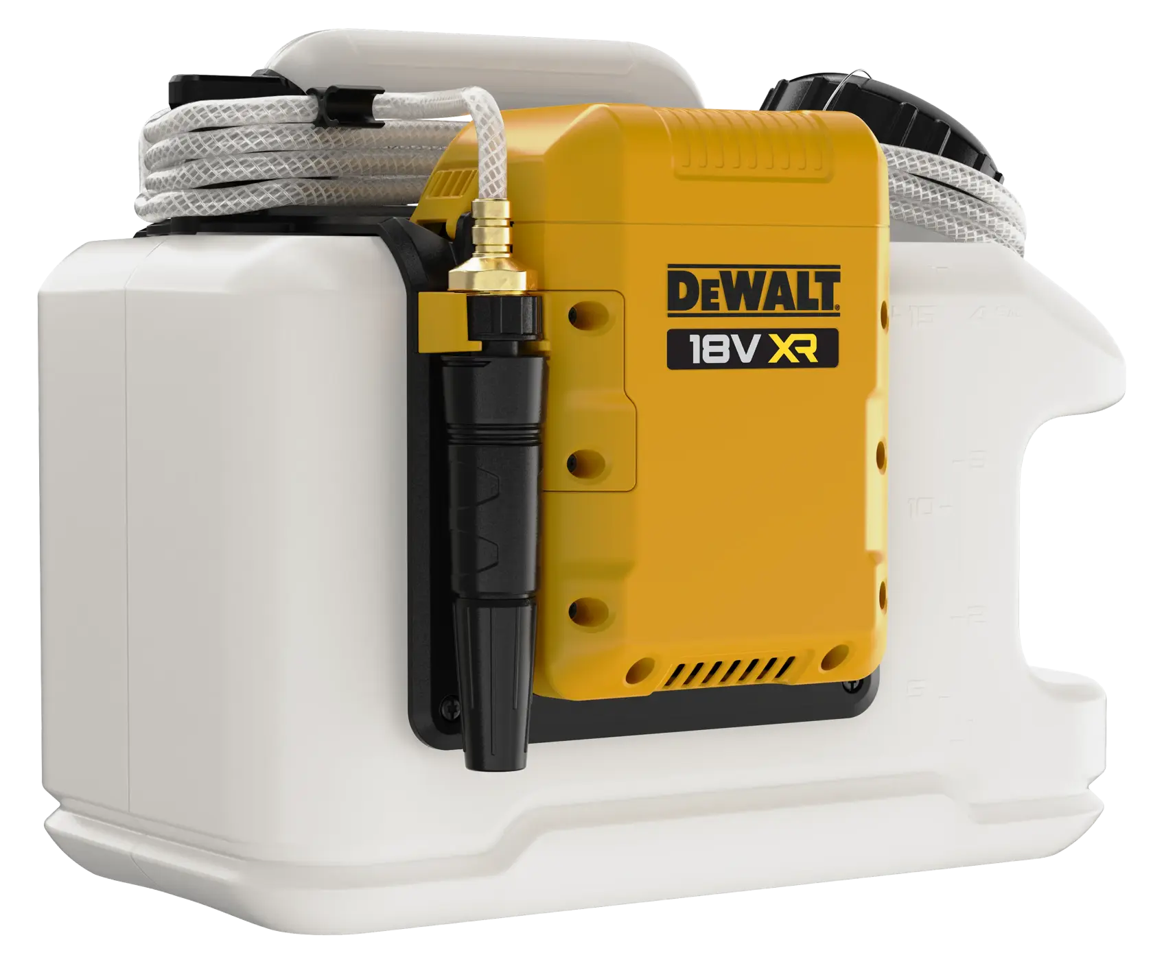 DEWALT Photography tool DCE6820N, DCE6820N-XJ, yellow and white, hose attached, compact design.