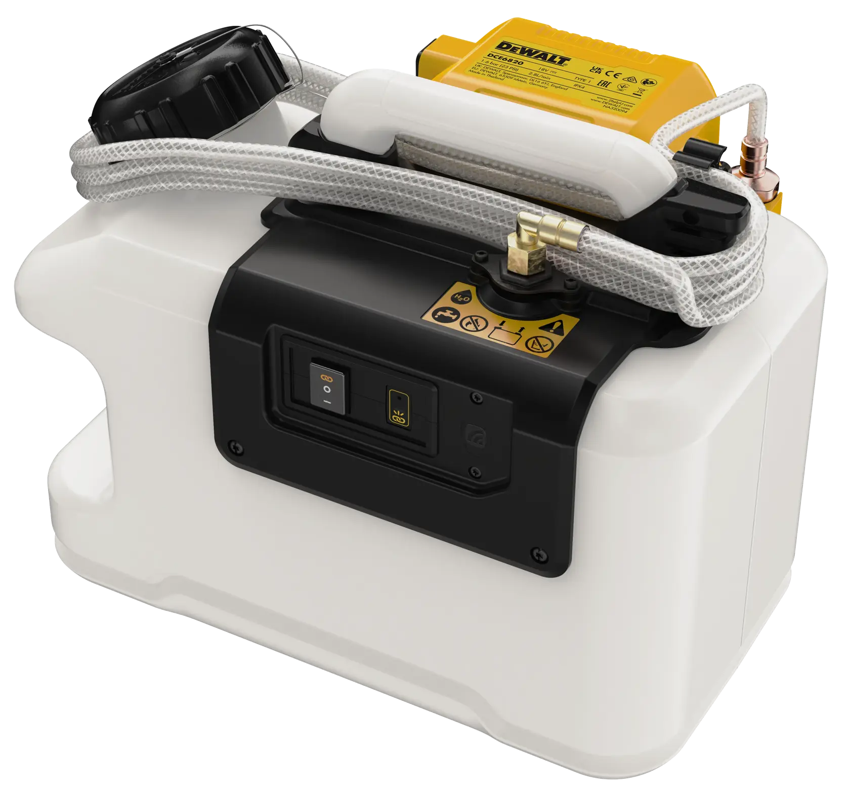 DEWALT photography product, DCE6820N and DCE6820N-XJ, compact device with hose and switches on top.