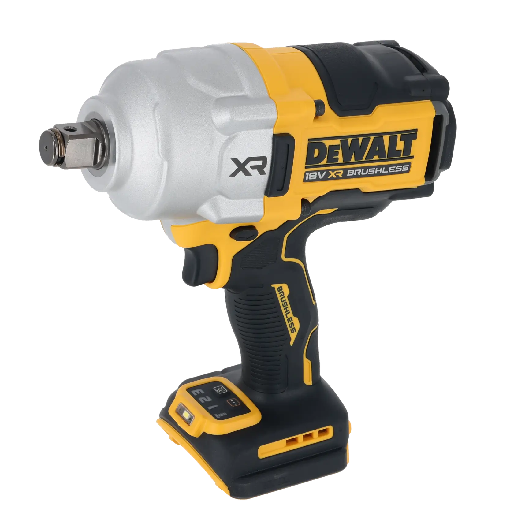 DEWALT 18V XR brushless impact wrench with ergonomic grip, shown without battery.