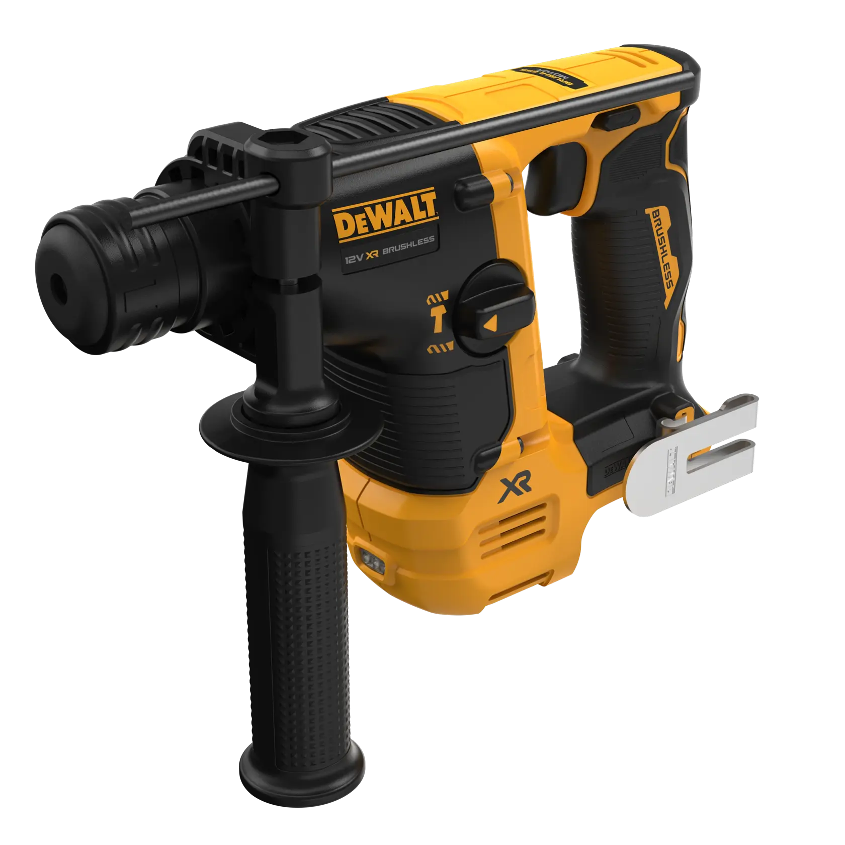 DEWALT rotary hammer tool; SKUs DCH072NT, DCH072N, DCH072N-XJ. Compact, black and yellow, side handle.