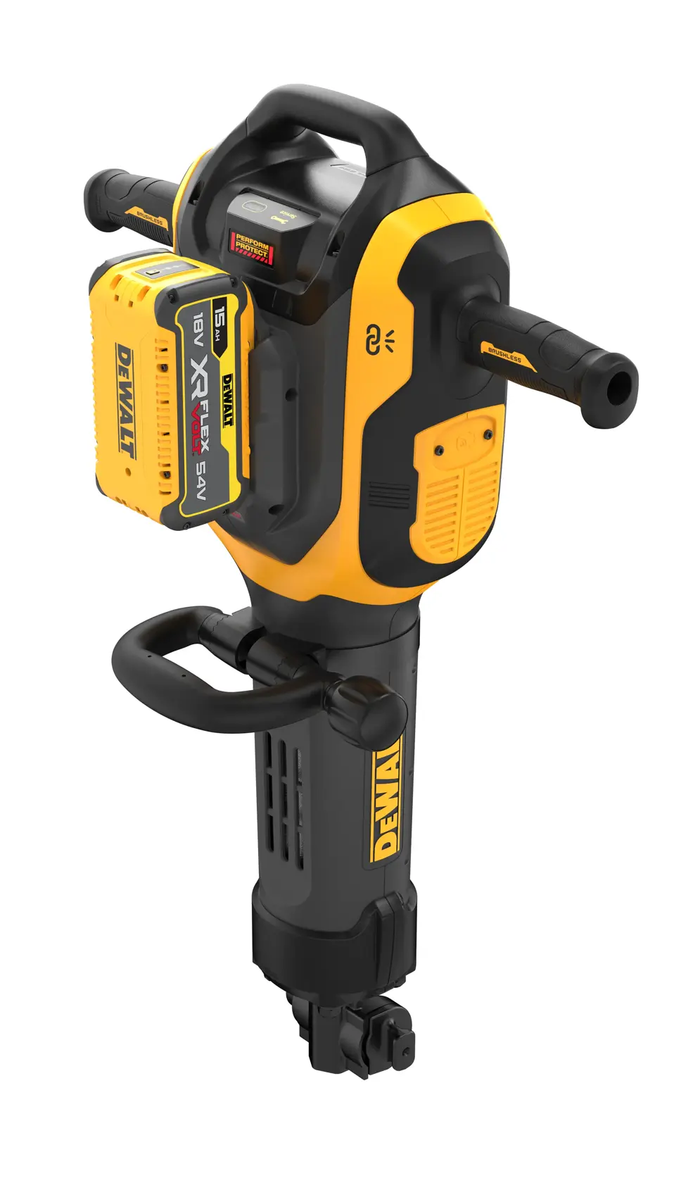 DEWALT breaker hammer for photography, SKUs DCH966Z2, DCH966Z2-XE. Yellow-black tool with handle and battery.