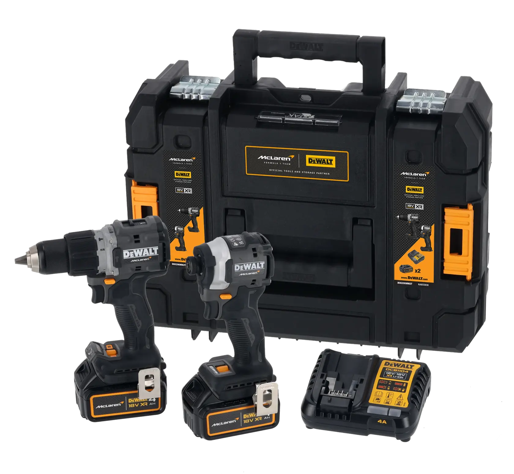 DEWALT tool kit with drill, impact driver, charger, two batteries, and a sturdy black storage case.