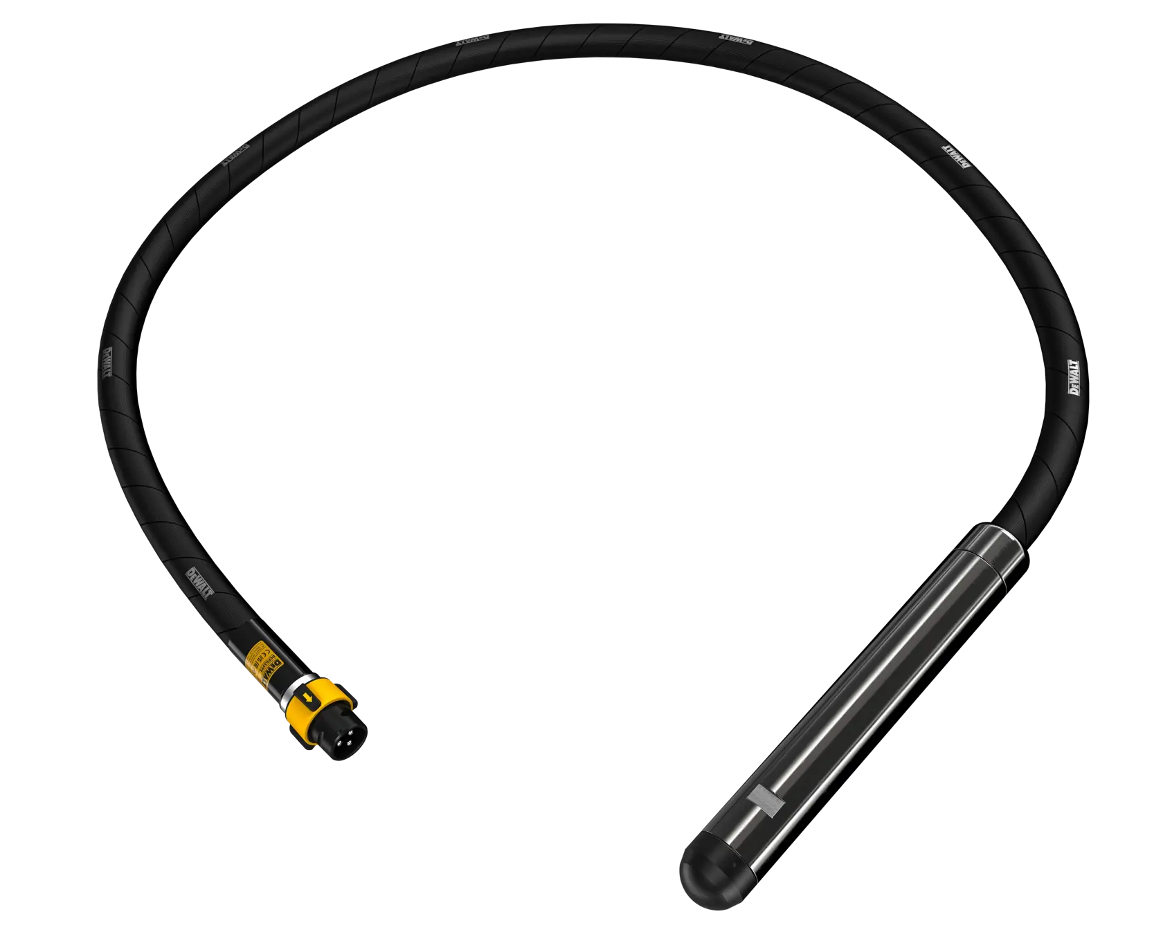 DEWALT flexible shaft tool with a black cable and metallic tip, used for precision tasks in construction or repair.