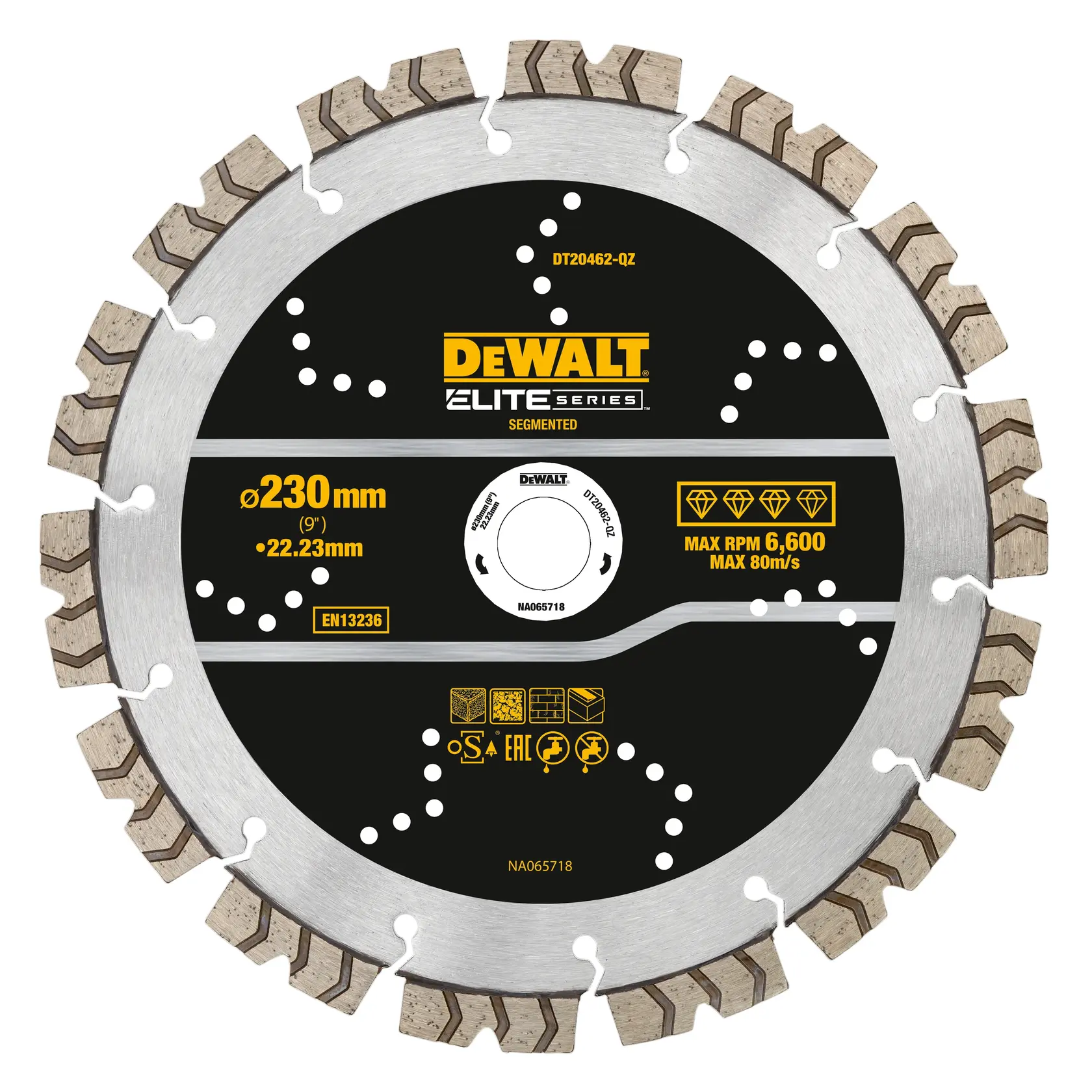 DEWALT segmented diamond blade, Elite Series, 230mm diameter, for cutting, DT20462-QZ.