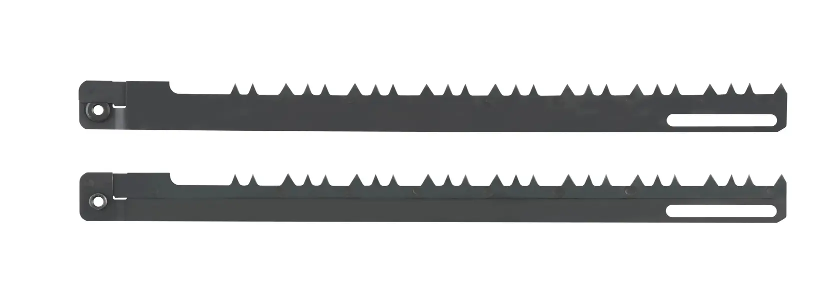 Two DEWALT DT2960 reciprocating saw blades with sharp teeth, shown side by side on a white background.
