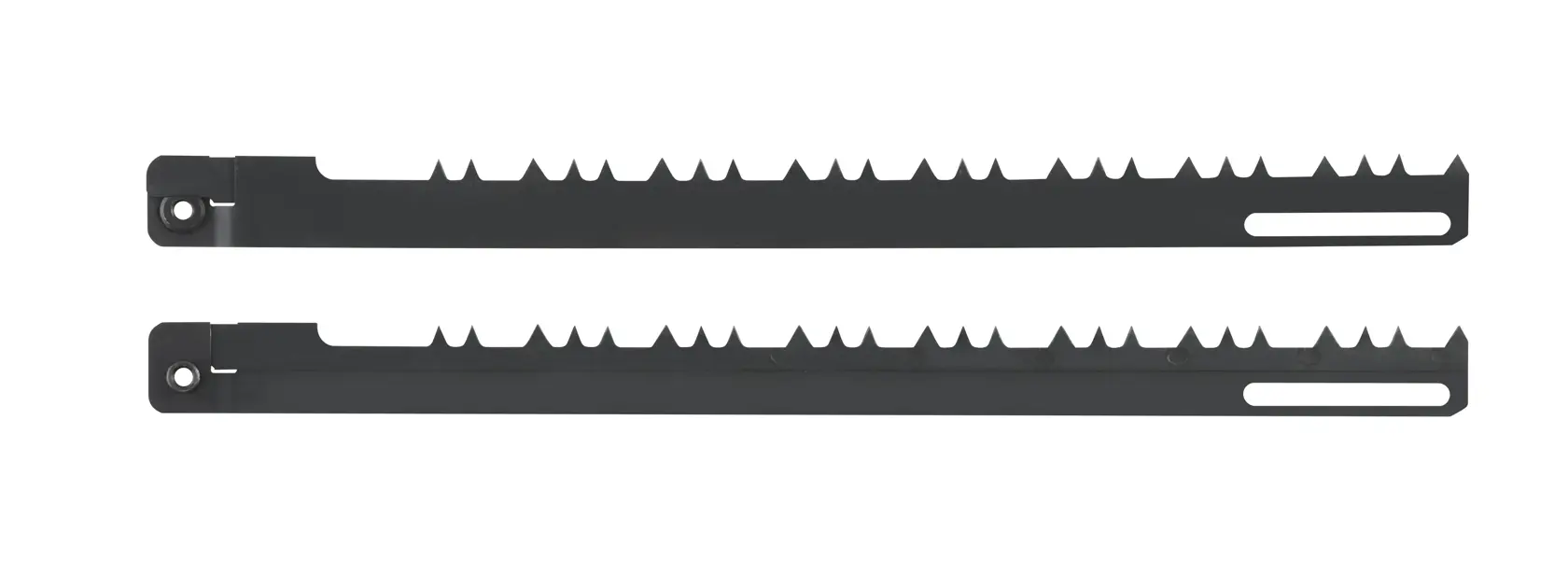 Two DEWALT DT2961 saw blades with jagged teeth, designed for cutting tasks, shown side by side on a white background.