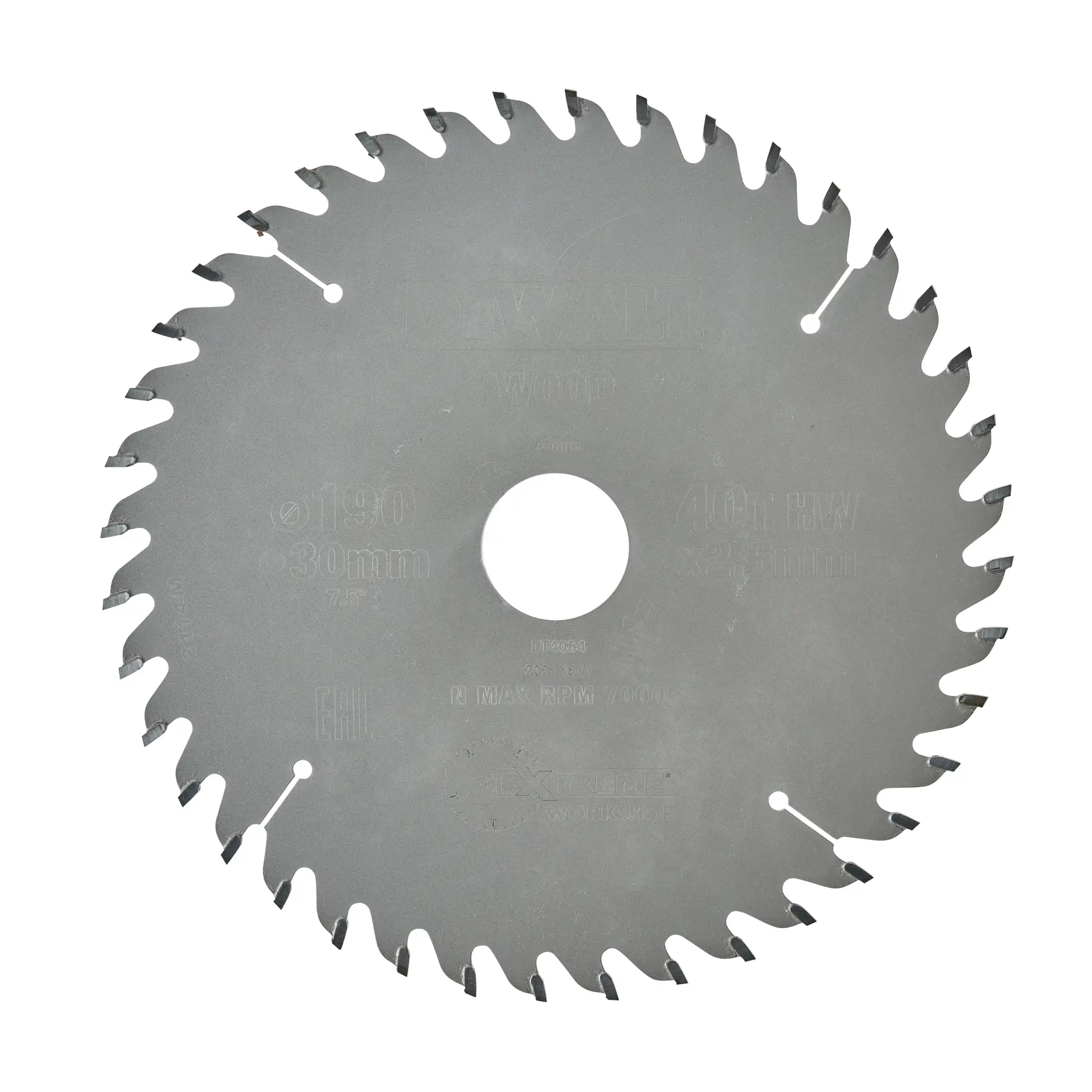 DEWALT DT4064 circular saw blade for wood, with 40 teeth and 30mm bore, shown against a white background.
