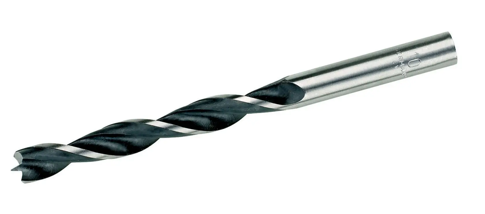 A DEWALT DT4510 twist drill bit with a silver shank and black fluted cutting section, used for drilling holes in wood or metal.