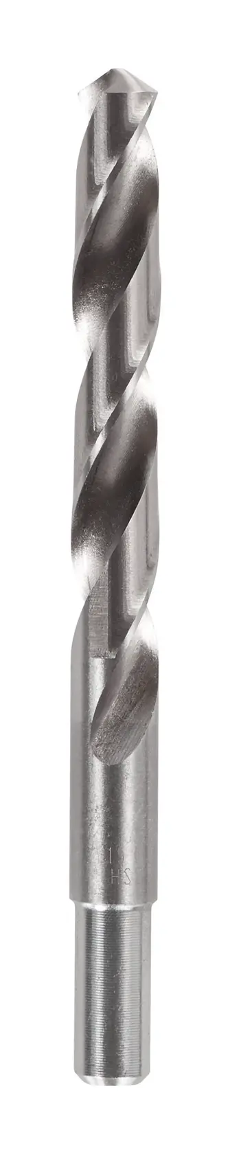 A metal drill bit with spiral design for use in power drills, shown against a white background.