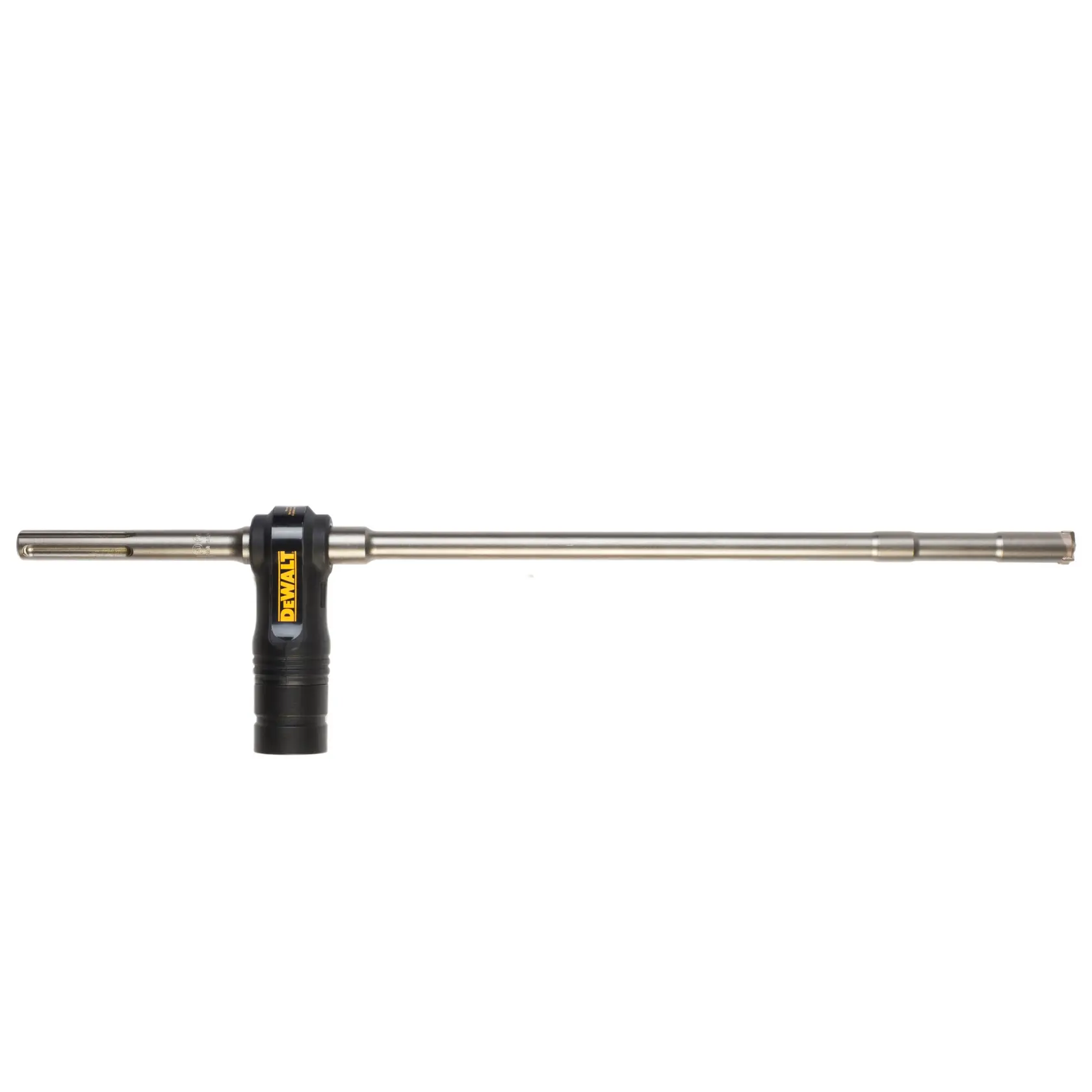 DEWALT DT60232 long metal drill bit with a black center attachment, shown on a white background.