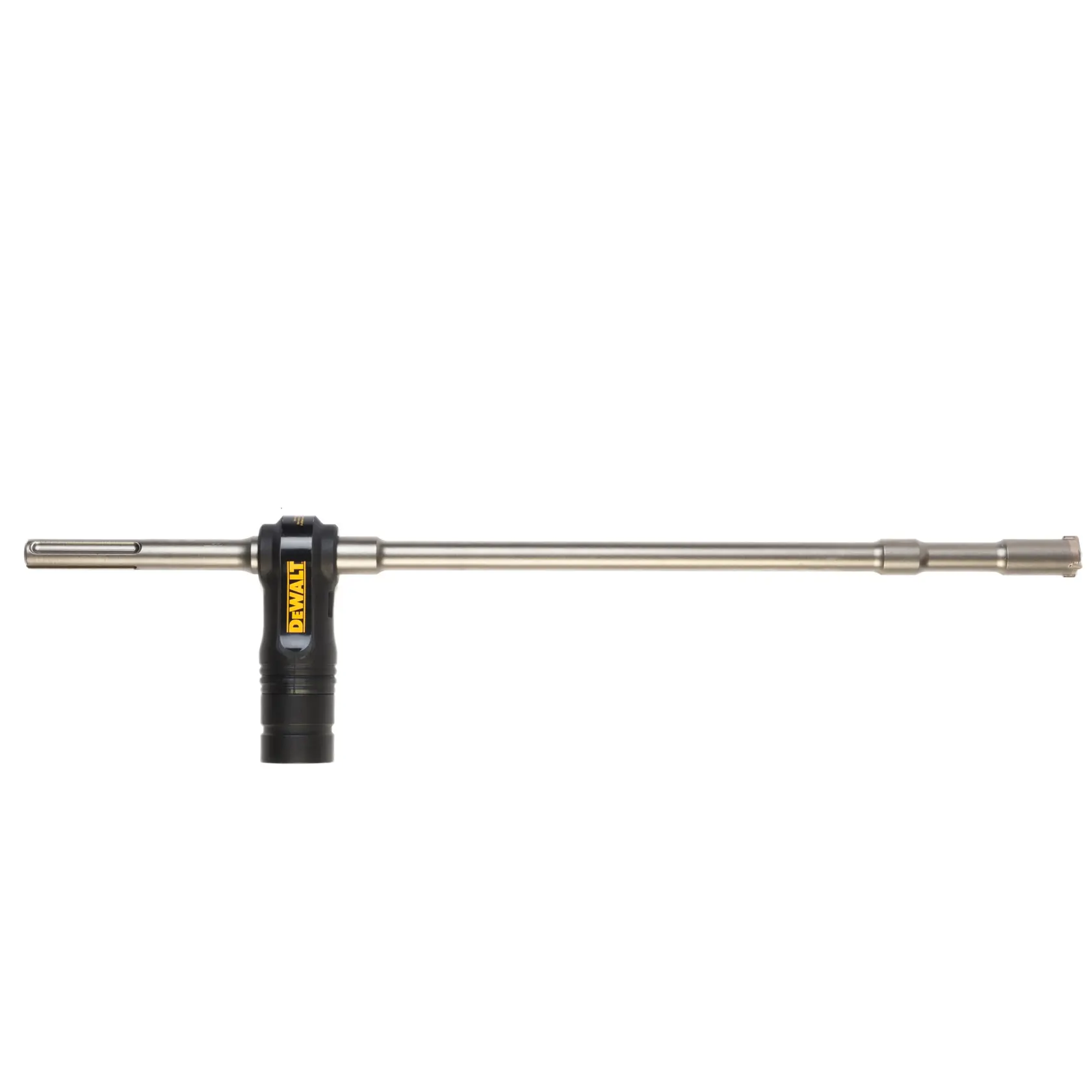 DEWALT DT60233 long steel drill bit with black connector, shown horizontally on a white background.