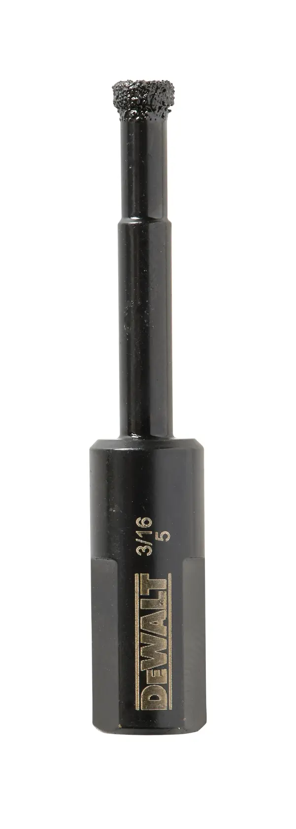 A close-up image of a DEWALT DT6037-QZ metal drill bit with a cylindrical body and grooved tip.