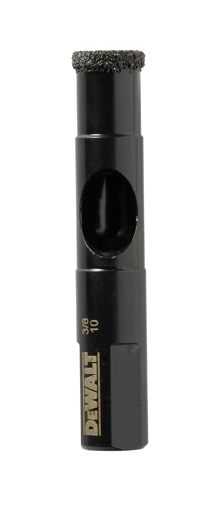 DEWALT DT6041 diamond drill bit, cylindrical, black, used for precision drilling in hard materials.