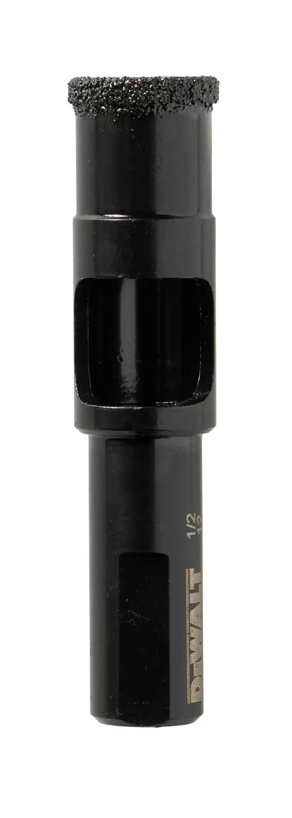 DEWALT DT6042 black core drill bit with grit tip, used for cutting hard materials.