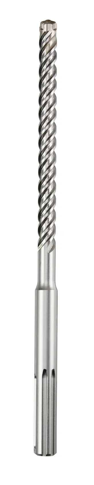 Metal SDS drill bit with spiral grooves, shown vertically on a white background.