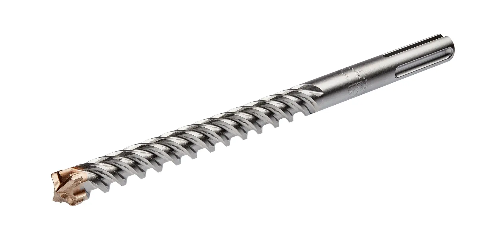 A DEWALT SDS hammer drill bit with a spiral design and carbide tip, shown against a white background.