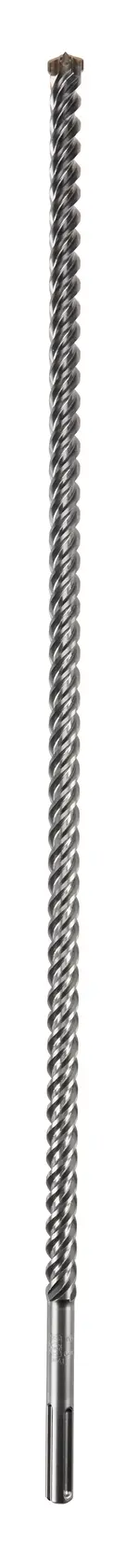 Long steel DEWALT drill bit with spiral design, shown upright on a white background.