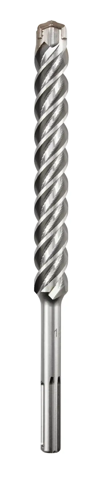A spiral metal drill bit for power tools, shown vertically against a white background.