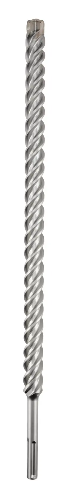 A long, silver-colored DEWALT masonry drill bit with spiral fluting, shown vertically on a white background.