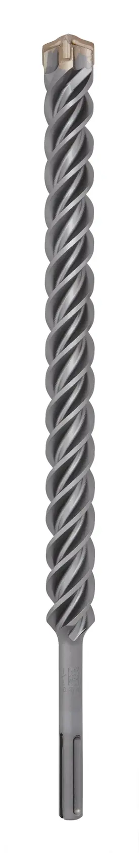 A DEWALT DT60842 masonry drill bit with spiral design for use in hammer drills. Grey, long, and robust.
