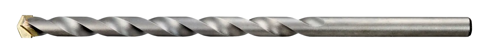 A metal masonry drill bit with a spiral design for drilling into hard surfaces. Shown isolated on white background.