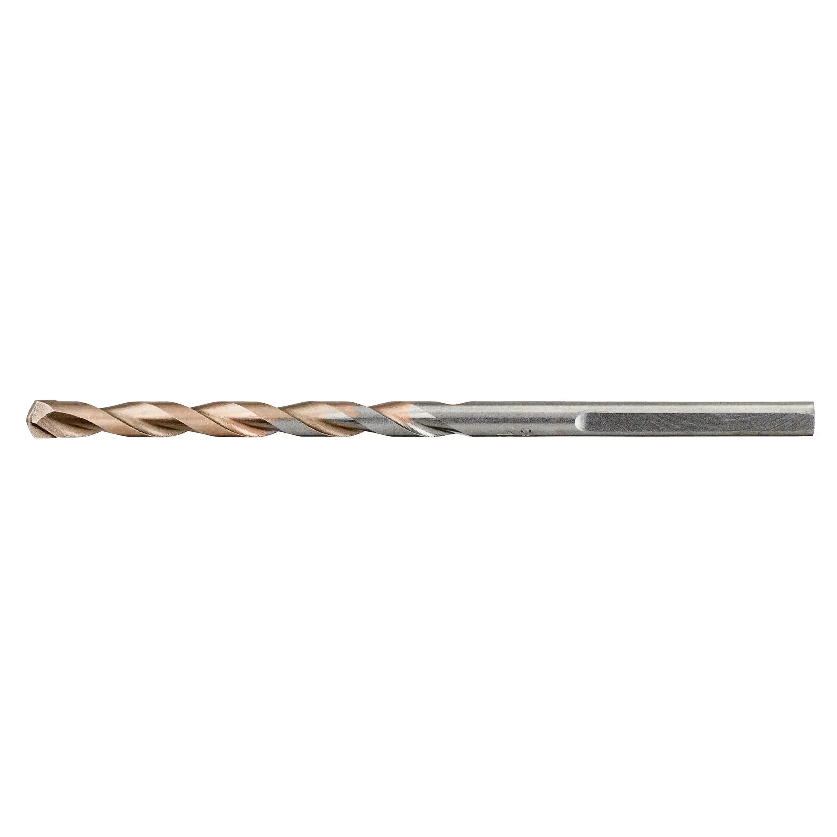 A single metal twist drill bit with a hexagonal shank, shown on a white background.
