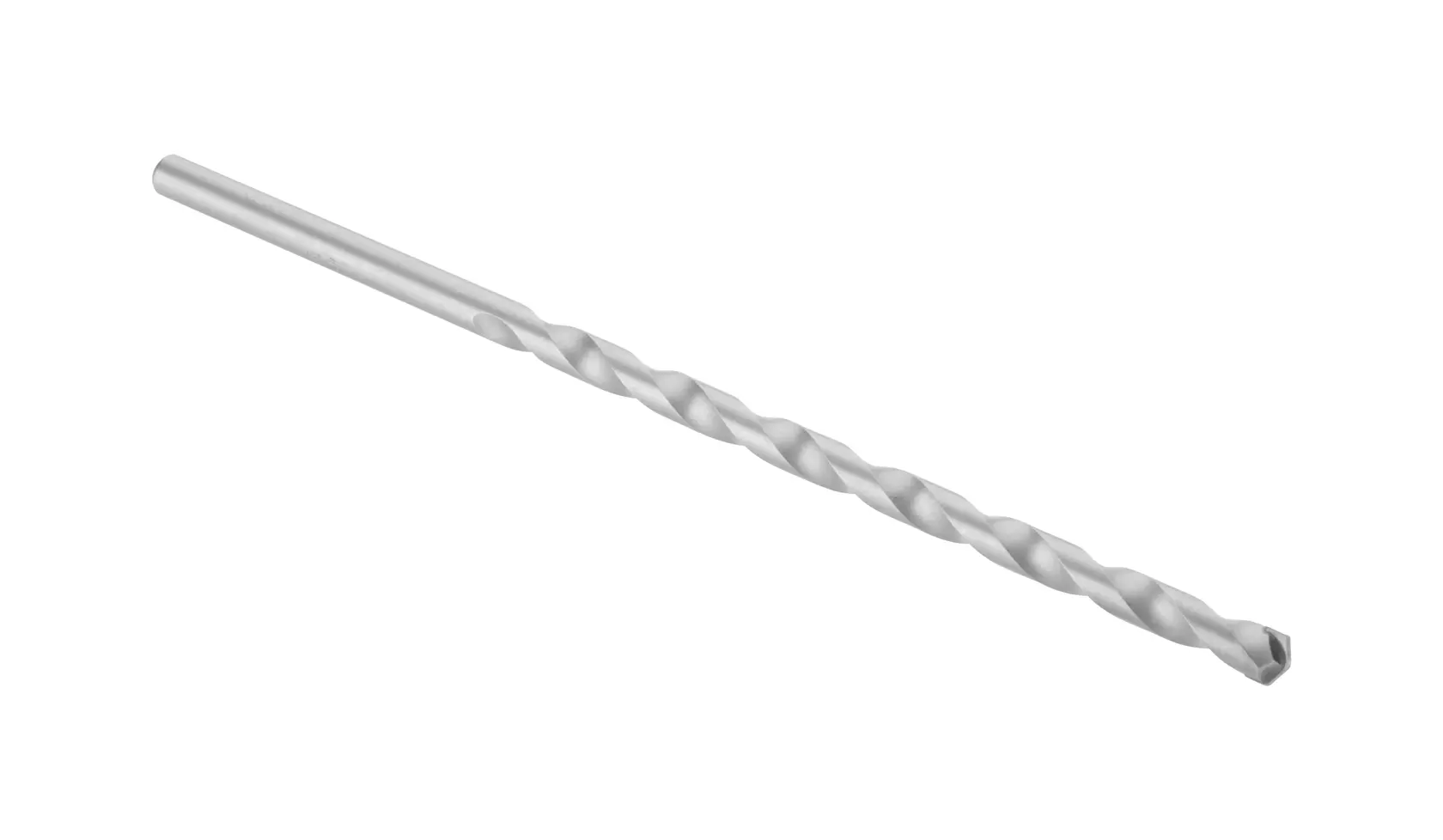 Single metal drill bit with spiral flutes, shown isolated on a white background.