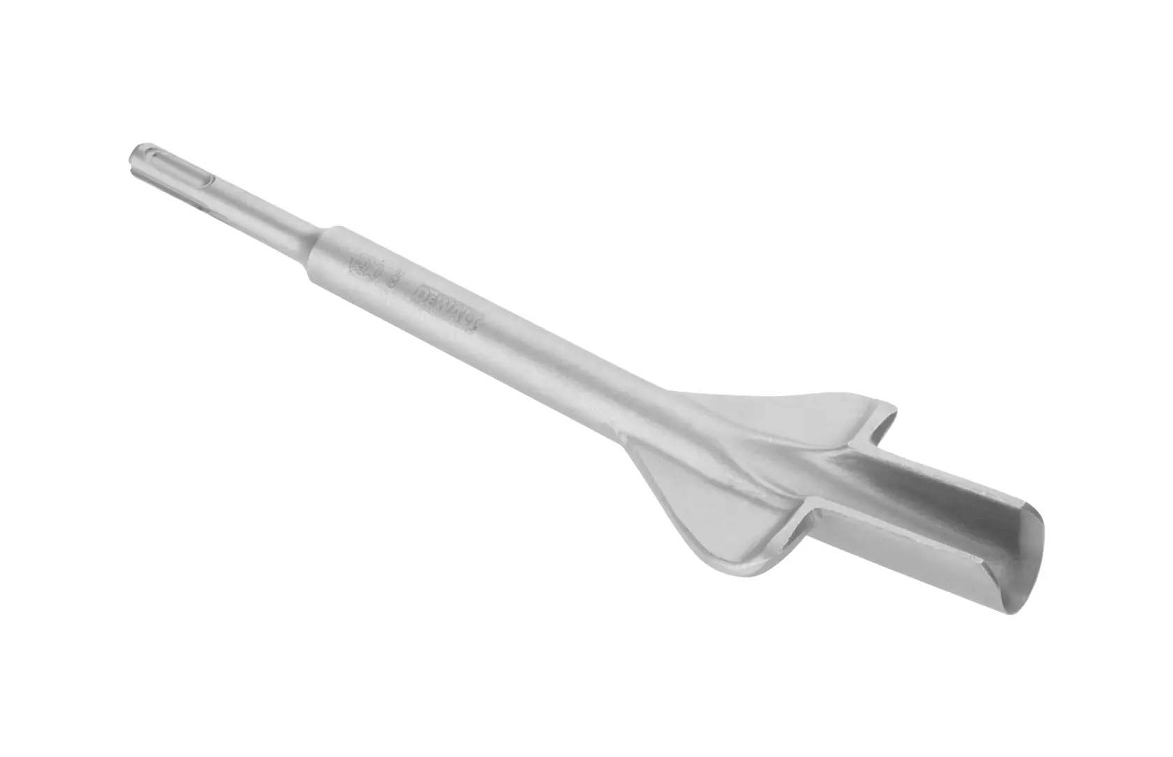 DEWALT DT6804 silver SDS Plus gouge chisel for masonry, shown on white background.