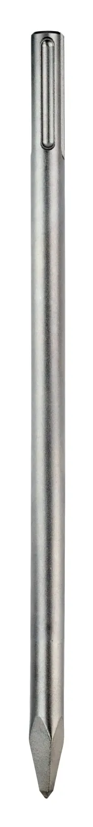 A pointed steel chisel bit with an SDS connection end, suitable for use with rotary hammers for breaking and chiseling applications.
