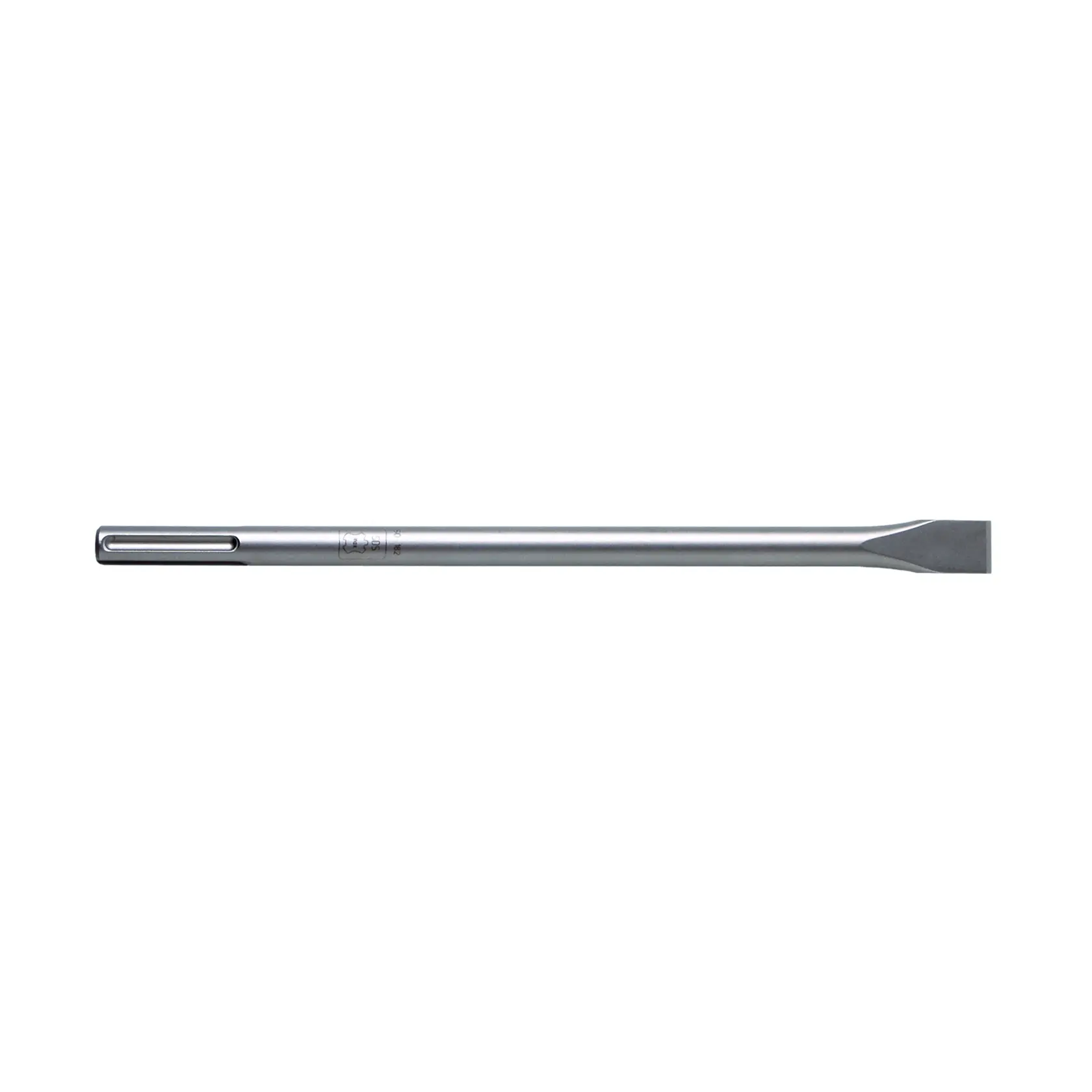 A single, long, metallic chisel bit with a flat tip, suitable for use with power tools. The shaft is cylindrical and smooth, and the tool is photographed on a white background.