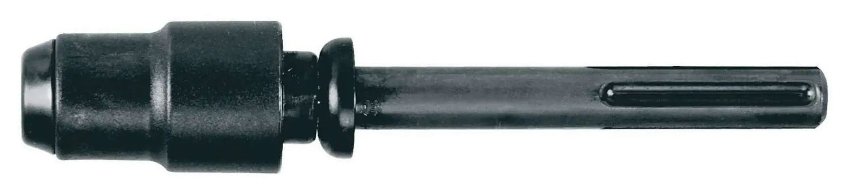 A DEWALT DT6830 SDS-plus adapter with a black metal cylindrical body, designed for power tool compatibility, shown on a plain white background.