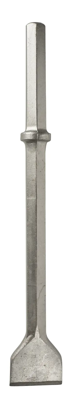 Single flat metal chisel for demolition and breaking, isolated on white background.