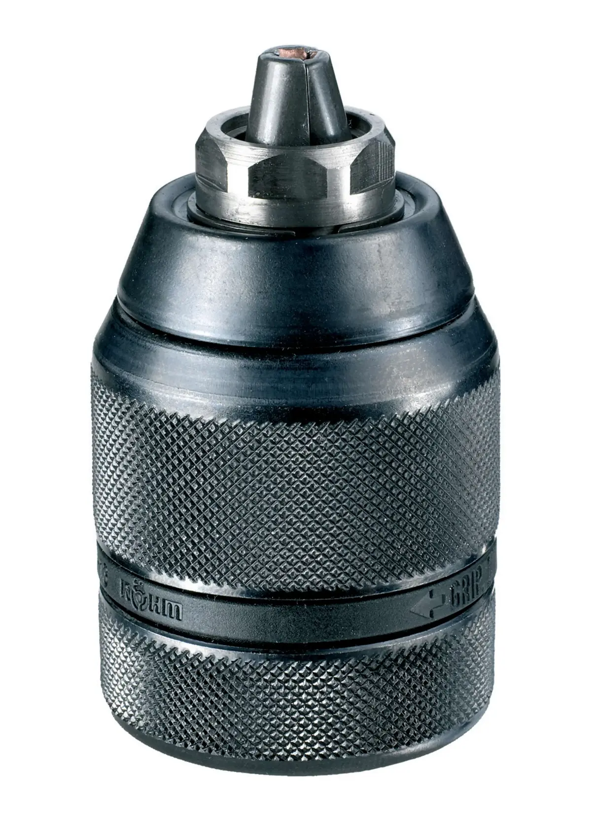 DEWALT DT7044 metal drill chuck with textured grip, used for securing drill bits to power drills.