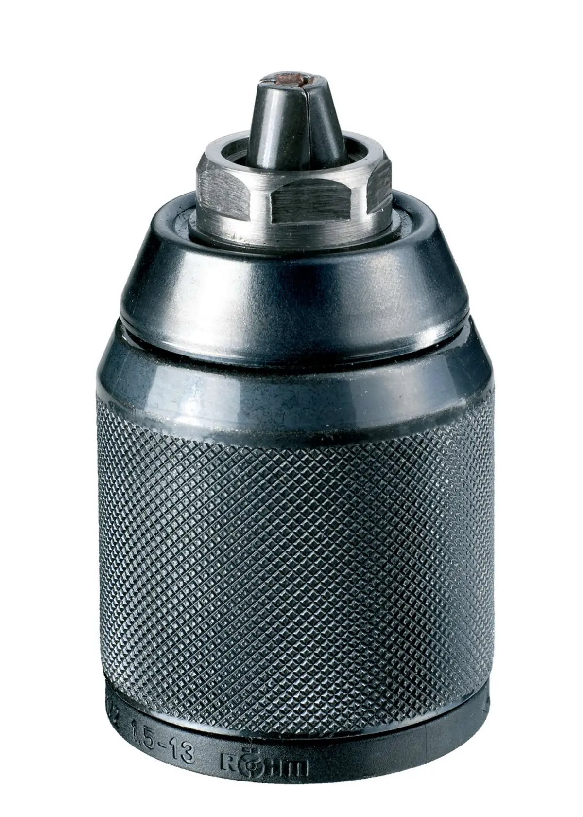 DEWALT DT7046 metal drill chuck with textured grip, used to secure drill bits for power tools.
