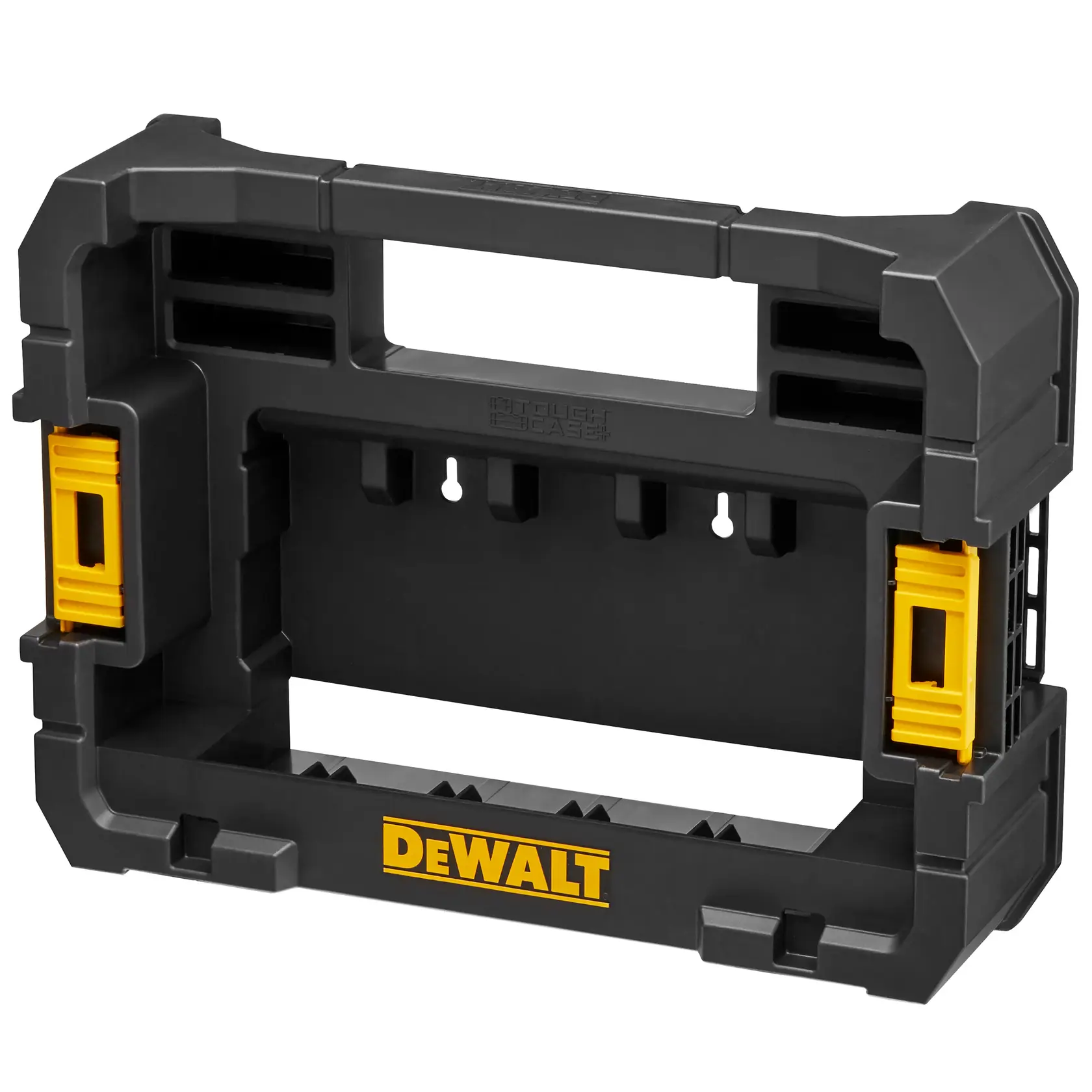 Black and yellow DEWALT Tough Case storage frame for organizing and mounting tool accessory cases.