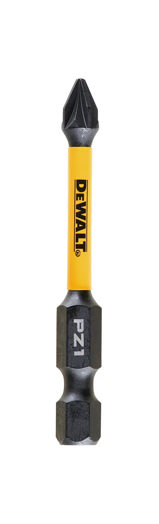 DEWALT PZ1 screwdriver bit with yellow shaft and black tips for power tools.