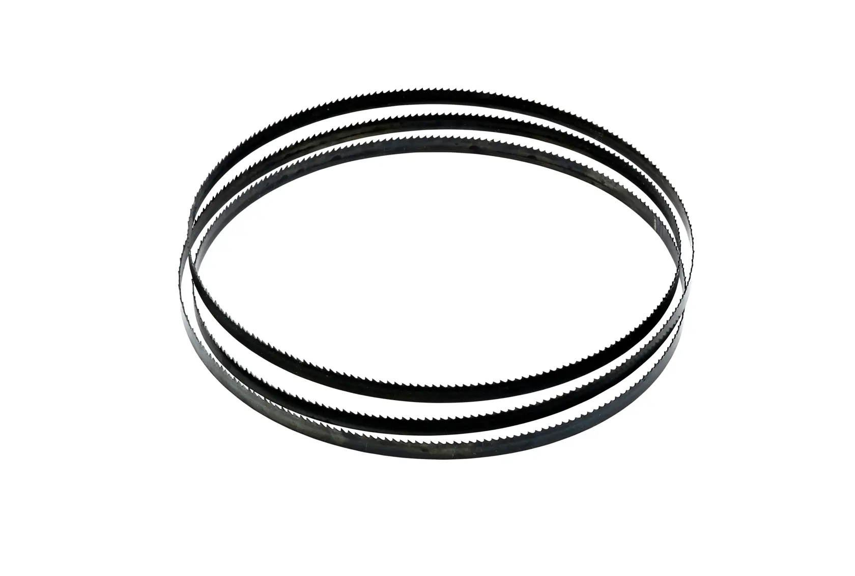 DEWALT DT8486 metal band saw blade with teeth, coiled in a circle on a white background.