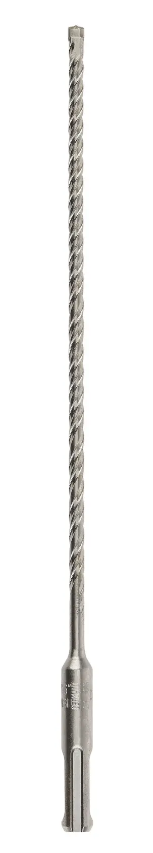 A long, metal Dewalt SDS drill bit with spiral flutes, used for drilling into concrete or masonry surfaces.
