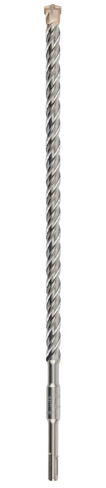 A Dewalt DT8927 long, spiral metal drill bit for masonry or concrete, shown vertically on a white background.
