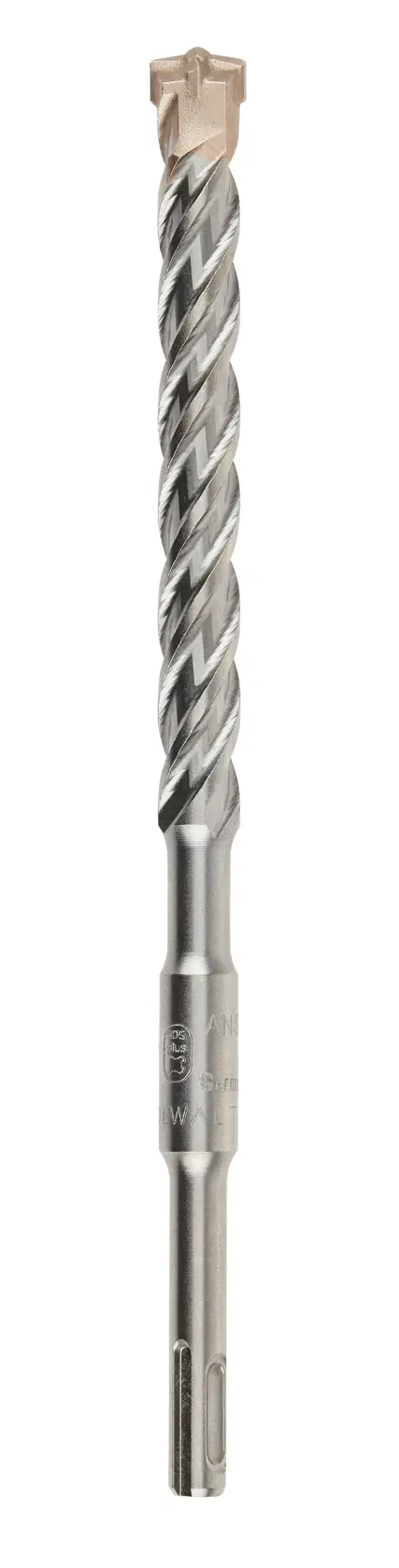 A DEWALT SDS-Plus drill bit with spiral flutes and carbide tip, designed for masonry and concrete drilling.