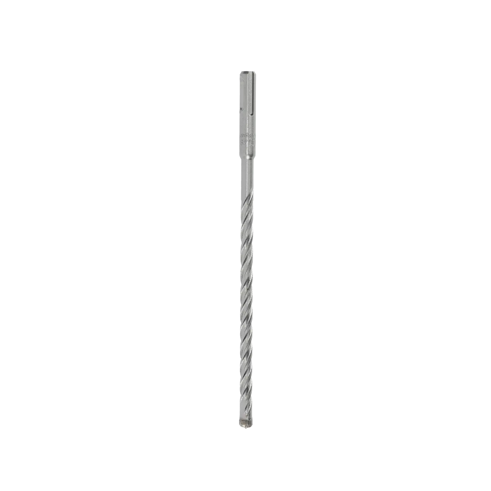 A silver DEWALT DT8966 SDS-plus masonry drill bit with spiral flutes, shown upright on a white background.