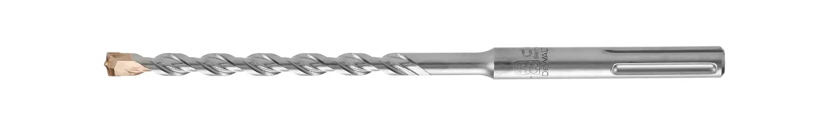 A DEWALT SDS-Plus rotary hammer drill bit, model DT9409, with a silver spiral design and carbide tip, photographed on a white background.