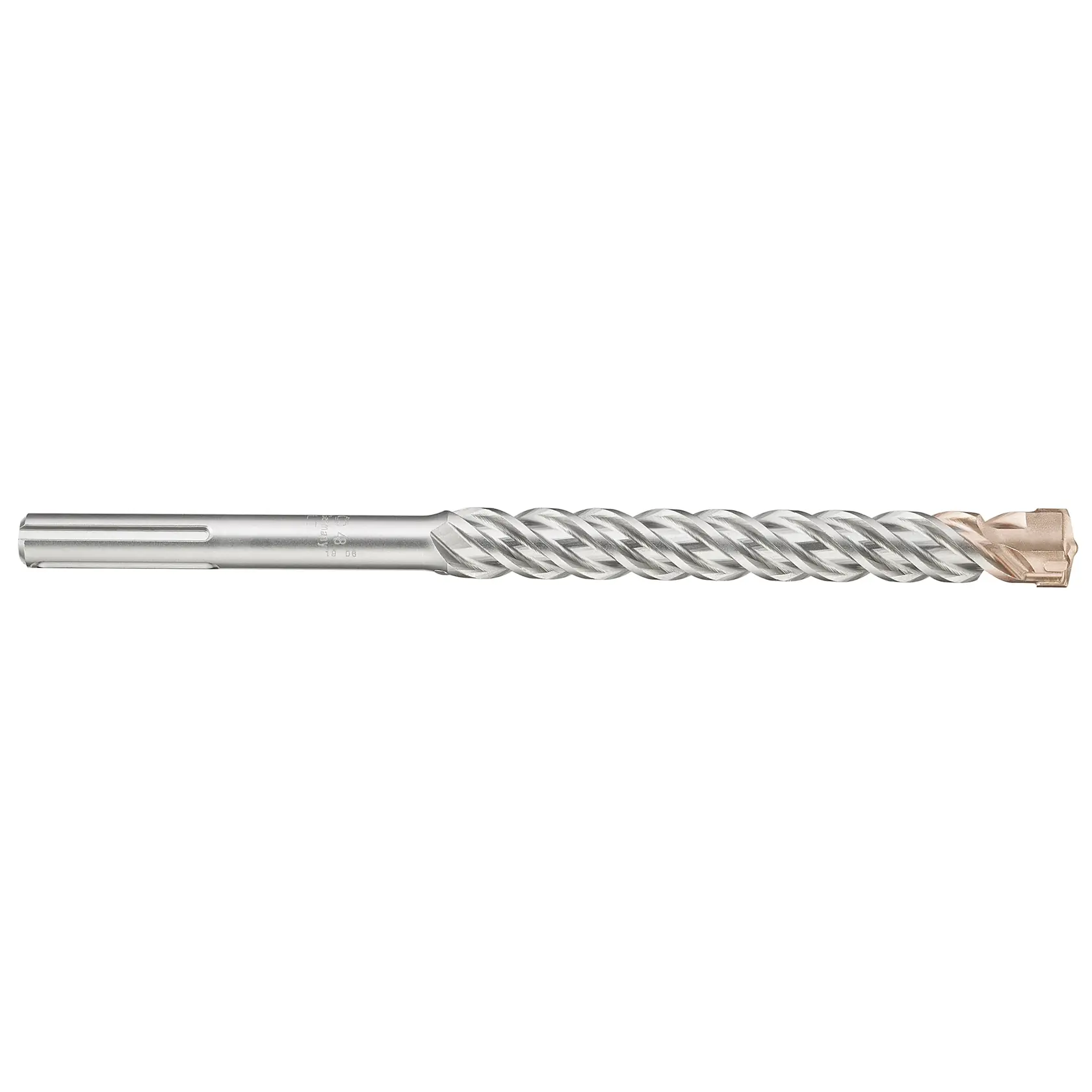 Metal spiral drill bit with a reinforced tip, used for drilling in masonry or concrete surfaces.
