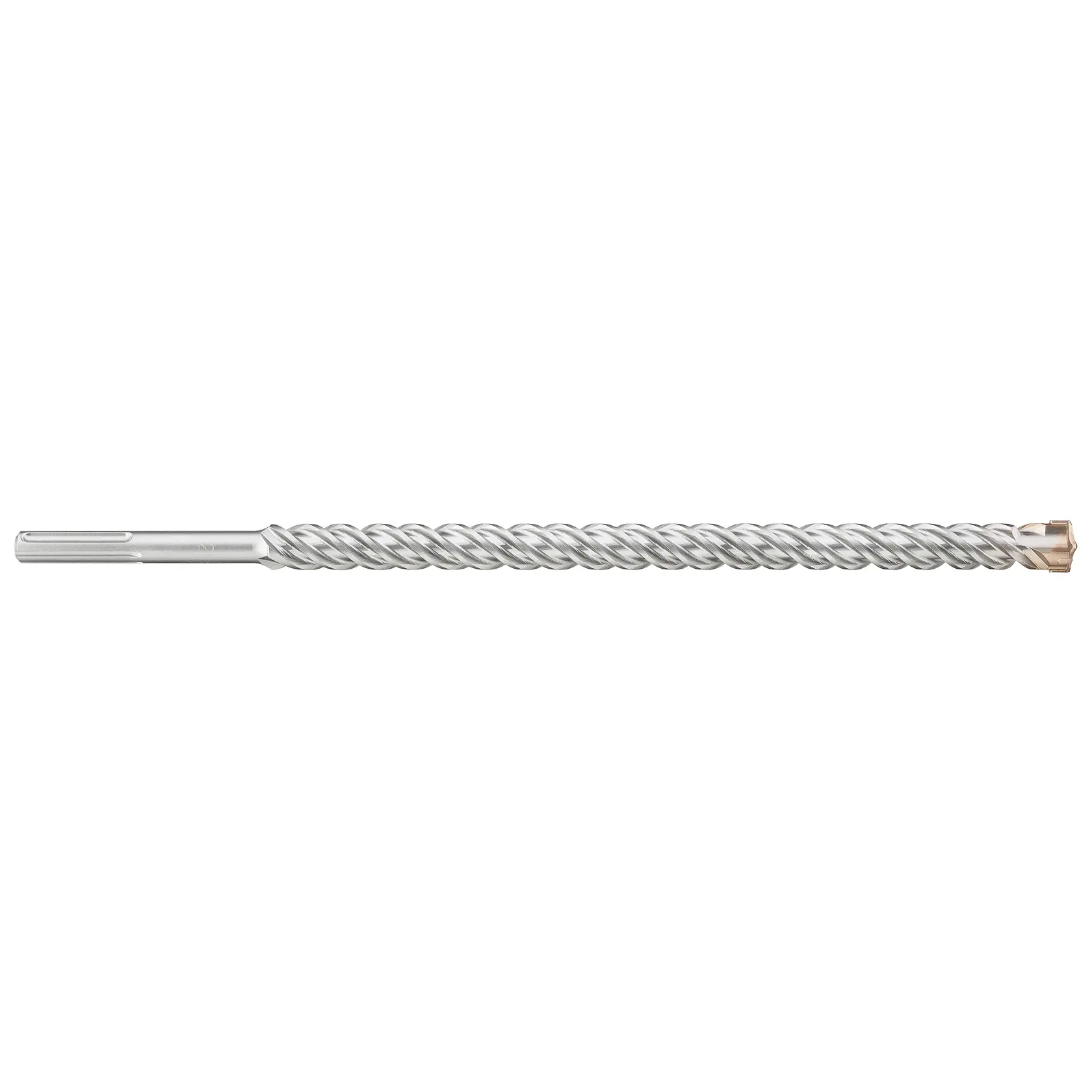 Long silver masonry drill bit with spiral fluting, suitable for hammer drills and concrete, shown on a white background.