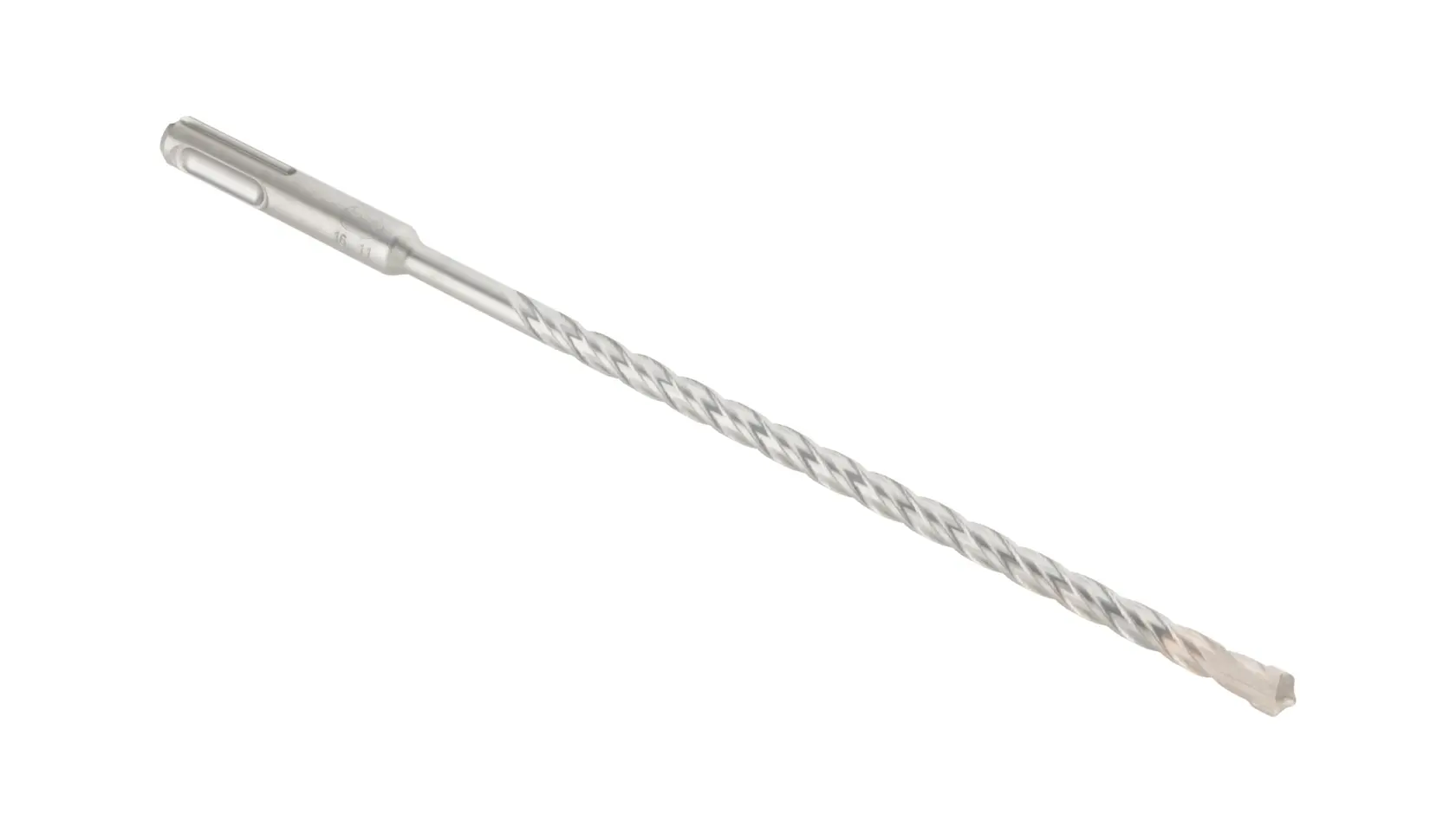A single long DEWALT SDS-plus masonry drill bit with a spiral shaft on a white background.