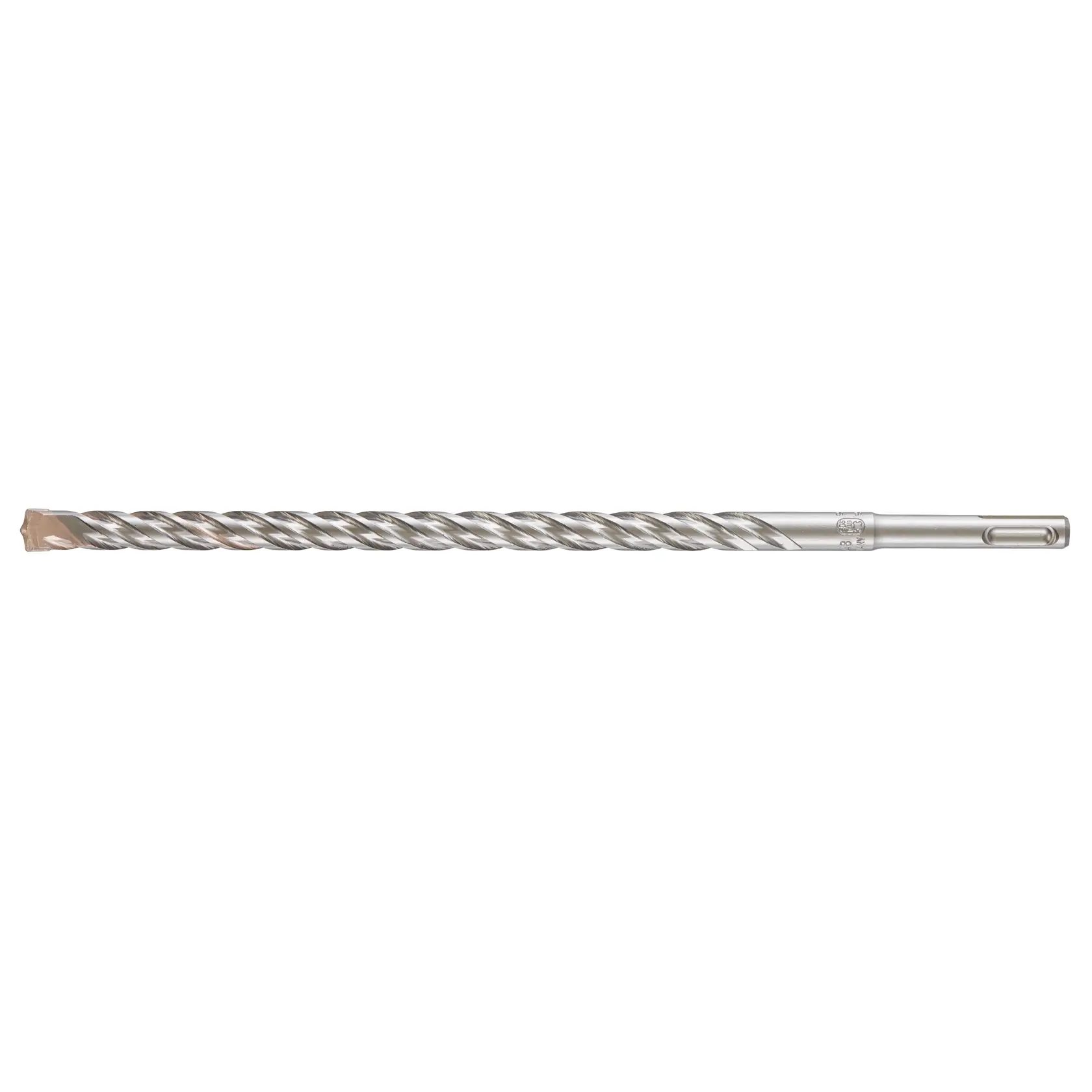 A metal DEWALT SDS drill bit with spiral flutes, used for masonry and concrete drilling, shown against a white background.