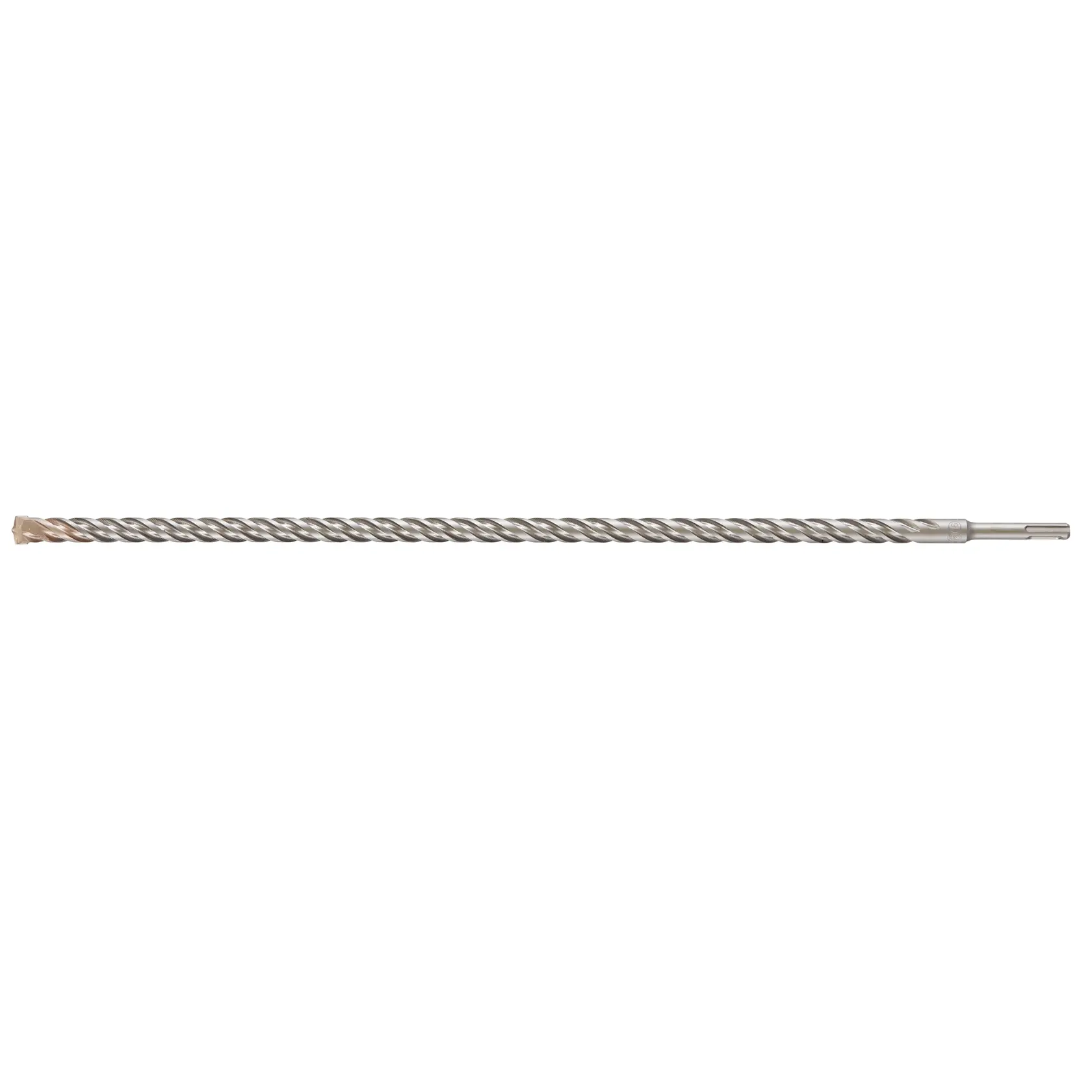 Long DEWALT DT9583 SDS Plus masonry drill bit, straight and spiral fluted for efficient drilling.
