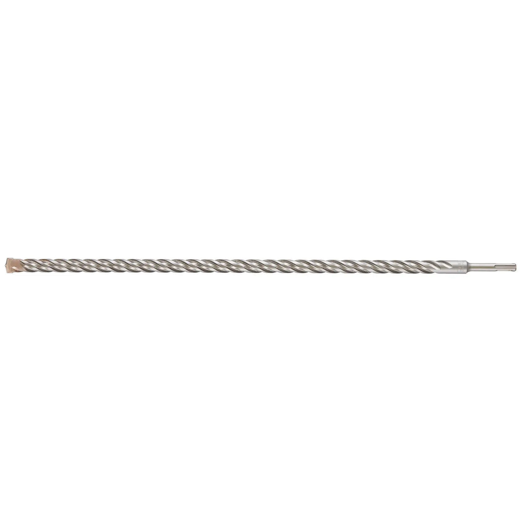 Long, spiral-shaped DEWALT drill bit for masonry or concrete drilling. Silver color, single item shown on white.
